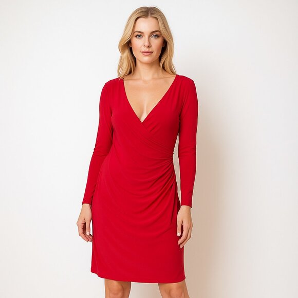 2/$30 Tahari Arthur S. Levine Draped Faux Wrap Cocktail Dress Red 14 #BAG5 - Picture 1 of 8